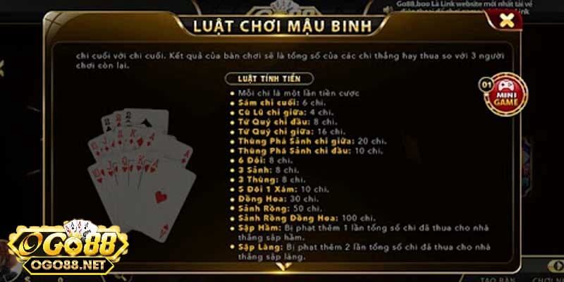 Quy tắc chơi game mậu binh Go88 cơ bản