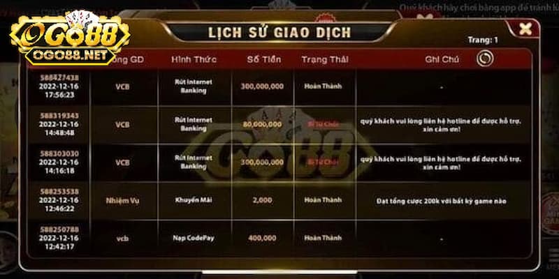 Cách để kiểm tra giao dịch rút tiền Go88