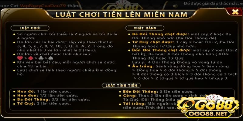 Quy tắc cần nắm trong tiến lên miền nam Go88